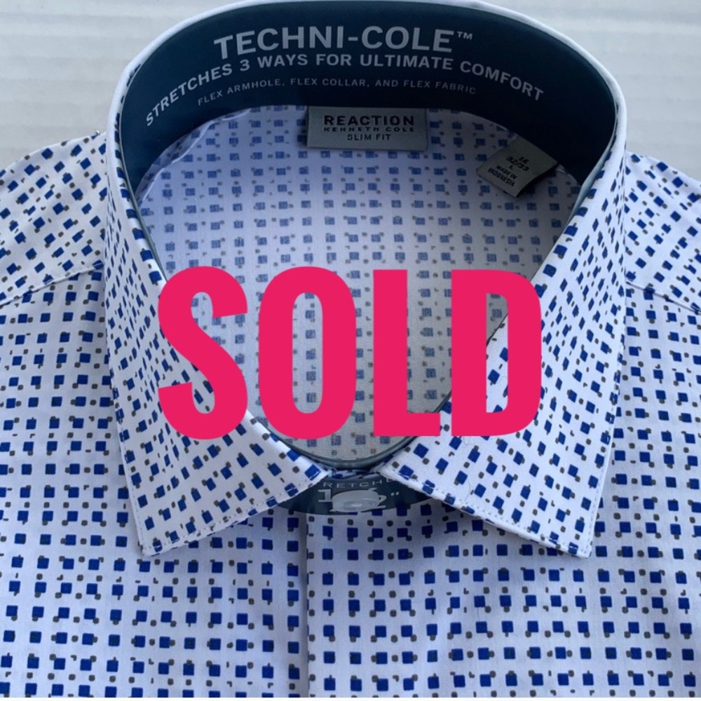 Kenneth Cole Print Slim Fit Dress Shirt 16x32-33 - Picture 1 of 9
